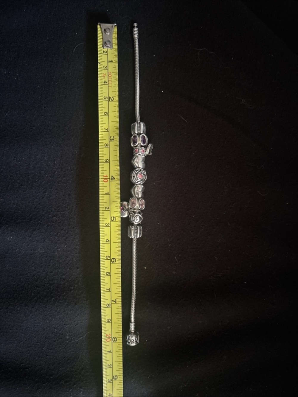 Pandora Sterling Charm Bracelet with Pink Accents 7 charms - Picture 7 of 8